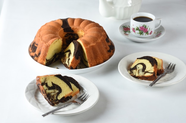 marble cake on white backgroun