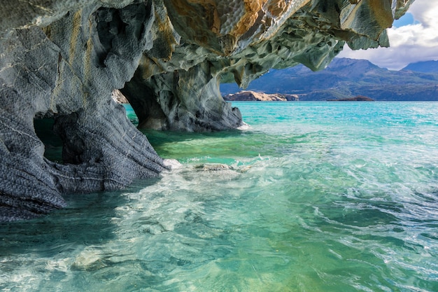 Marble caves (Capillas del Marmol), General Carrera lake, landscape of Lago Buenos Aires, Patagonia, Chile