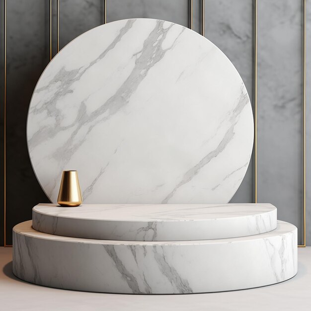 Marble cylinder podium on gray background for product display