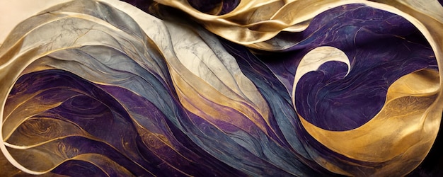大理石の効果の背景またはテクスチャ壮大な抽象的な輝く金色の固体液体の波渦巻く金色と紫のパターン輝く黄金色の大理石の幾何学的なヴィンテージ豪華な背景