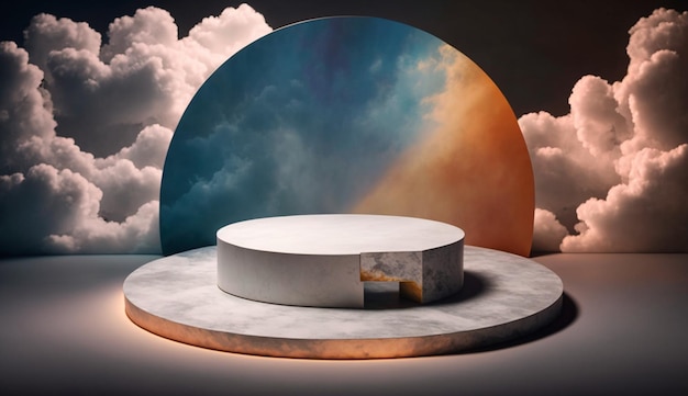 Мраморный пол на фоне облаков Мокап для продакт-плейсмента с Генеративным ИИ