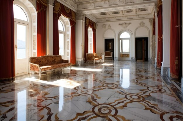 Marble flooring with intricate patterns created with generative ai