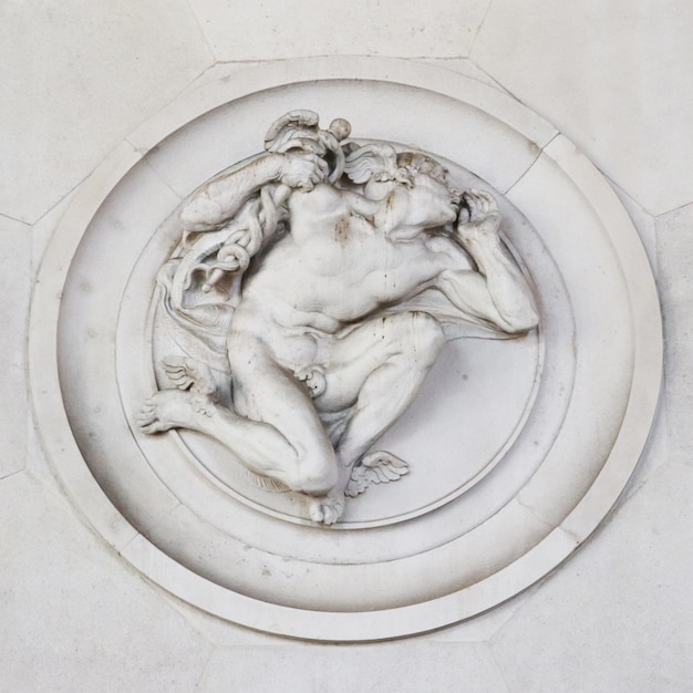 Marble fresque on the Milan's main railway station Urban architectural photography