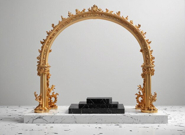 Photo a marble and gold arch with a marble base