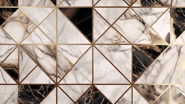 Marble and gold color seamless texture with geometric style background with Generative AI Technology