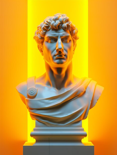 Marble greek statue with yellow background and lighting