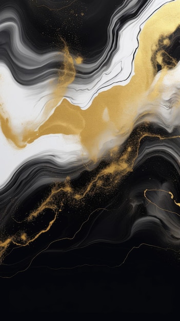 Marble ink painting texture on a luxury background banner Black white and golden swirls painting