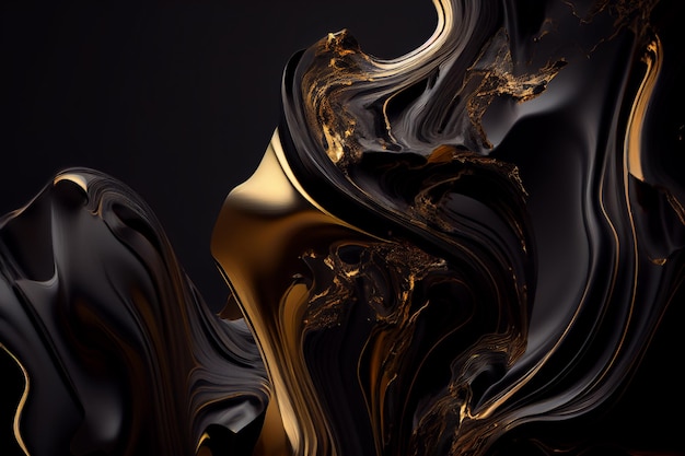 Marble liquid abstract black and gold texture alcohol ink background