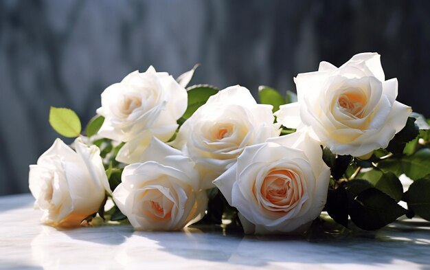 Photo marble memorial blooms beautiful white flowers and roses