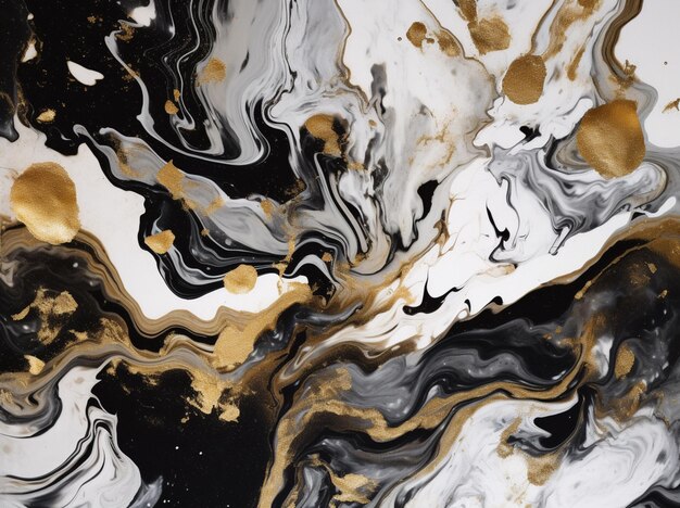 A marble painting with gold and black paint.