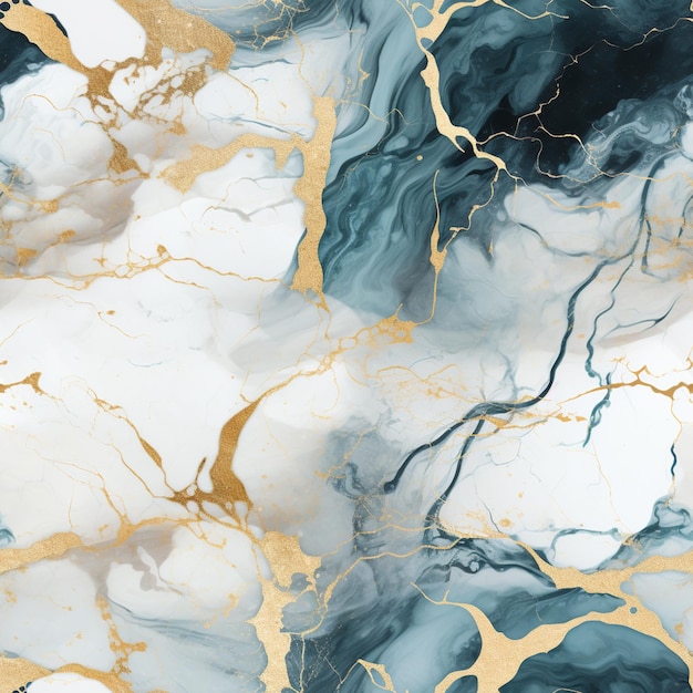 Photo marble pattern with gold and blue colors generative ai