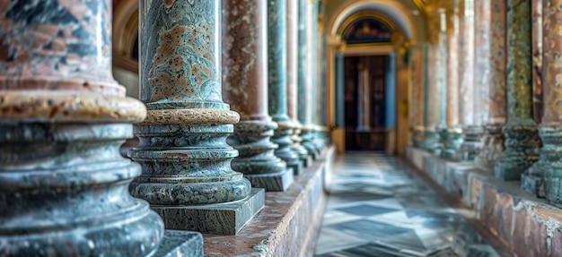 The marble pillars are tall and slender creating a sense of grandeur