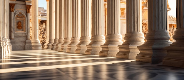 Marble pillars building detail with sunshine