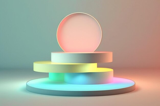 Marble podium display with neon light background for cosmetic beauty product promotion