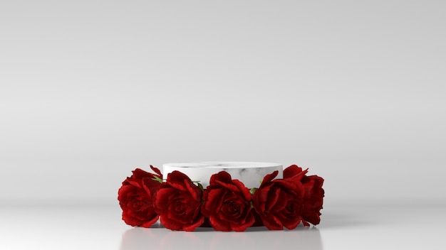 Marble Podium for product placement decorated with rose