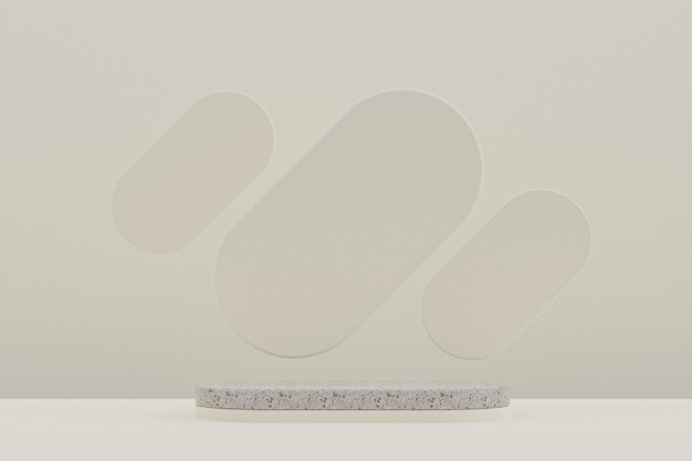 Marble podium shelf or empty Product Stand minimal style on beige for cosmetic product presentation.