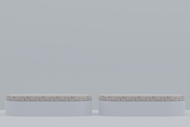 Marble podium shelf or empty Product Stand minimal style on grey background for cosmetic product presentation.