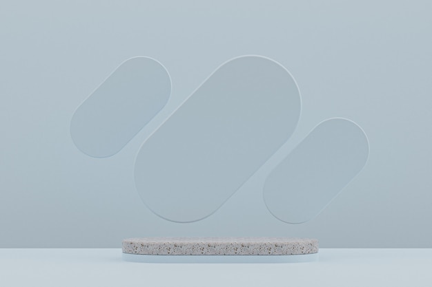 Marble podium shelf or empty Product Stand minimal style on light blue background for cosmetic product presentation.
