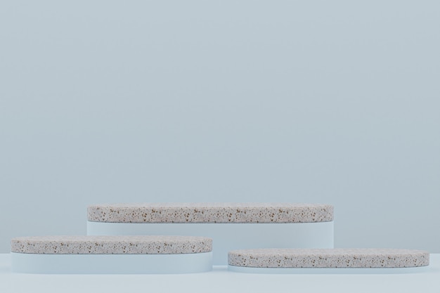 Marble podium shelf or empty Product Stand minimal style on light blue for cosmetic product presentation.