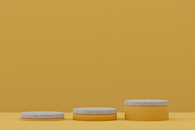 Marble podium shelf or empty Product Stand minimal style on yellow background for cosmetic product presentation.