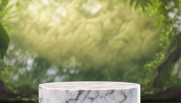Marble podium with blurred nature background Ai Generated