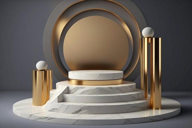 Marble podium with golden concept scene stage display for product presentation