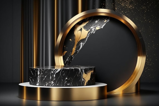 Marble podium with golden concept scene stage display for product presentation