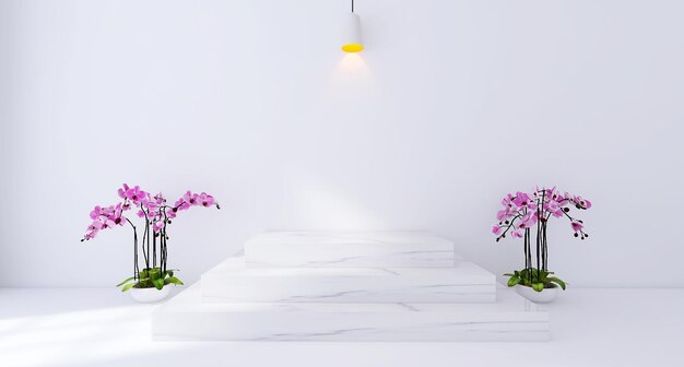 Marble Product Podium with White Background and Spotlight