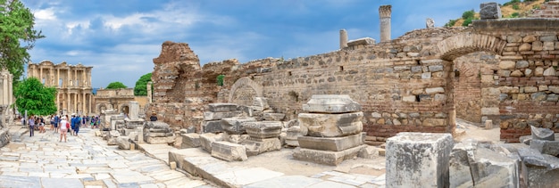 Marble road Ruins in antique Ephesus city in Turkey