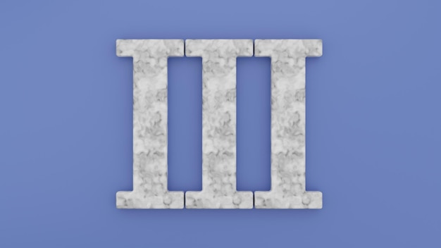 Marble roman number three. Stylized 3d design concept.