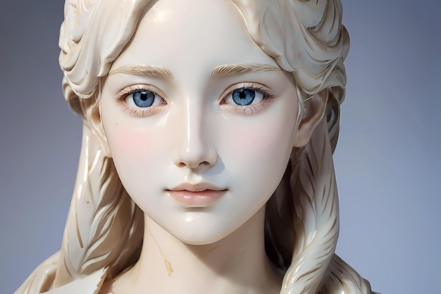 a marble sculpture asian girl with blue eyes carved face