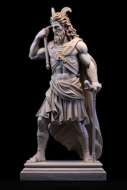 Foto scultura in marmo di un dio greco su uno sfondo nero