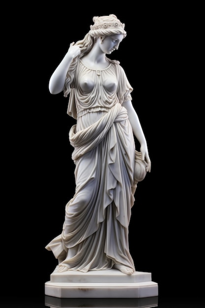 marble sculpture of Greek goddess on a black background
