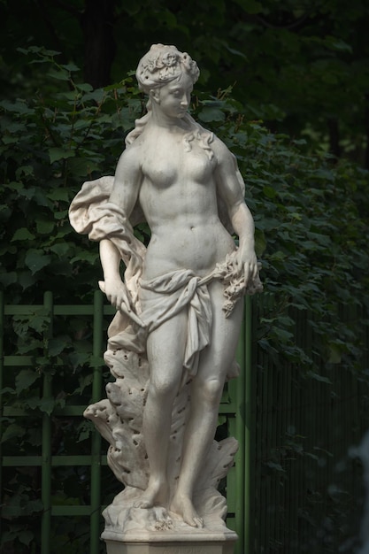 Marble Sculpture of Roman Goddess Avrora in the Summer garden Saint Petersburg Russia