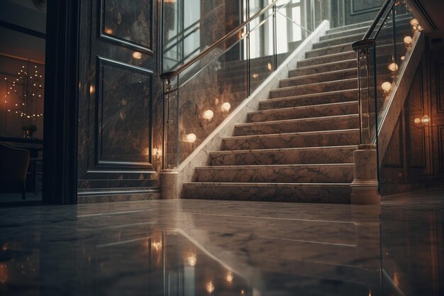 The marble stairs at the hotel