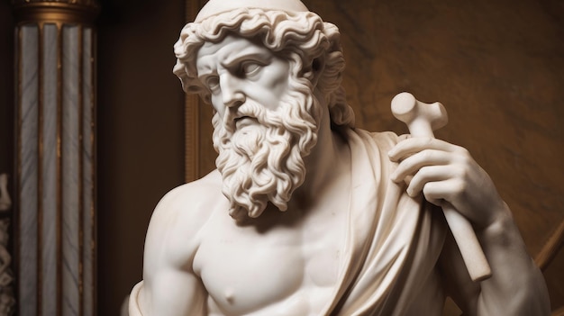 Foto statua di marmo di un antico dio greco zeus che gioca a golf