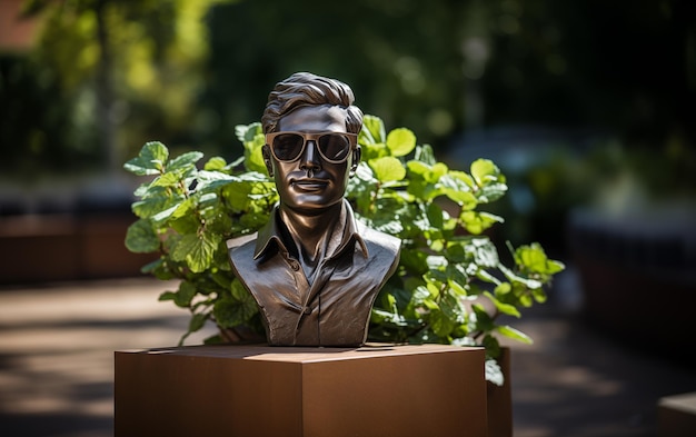 Photo marble statue in color glasses torso on a stand