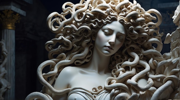 Foto statua in marmo di medusa nel tempio