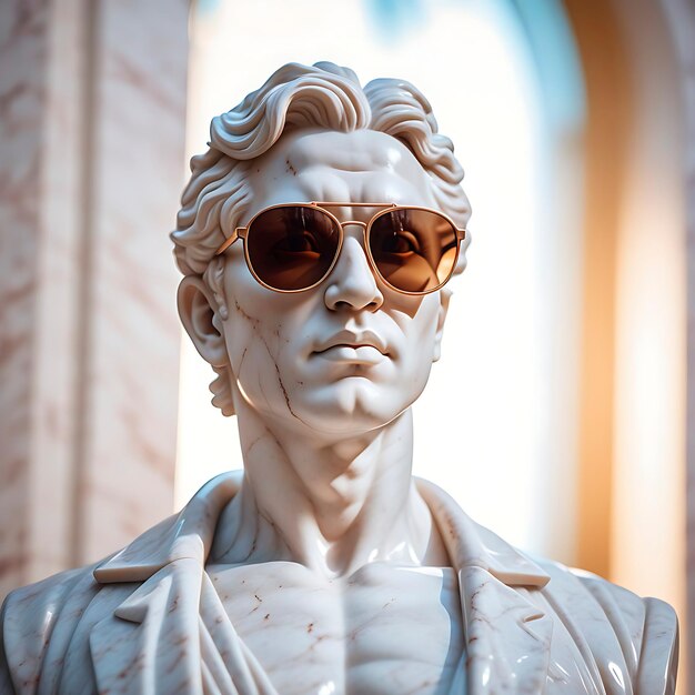 Photo marble statue wearing sunglasses