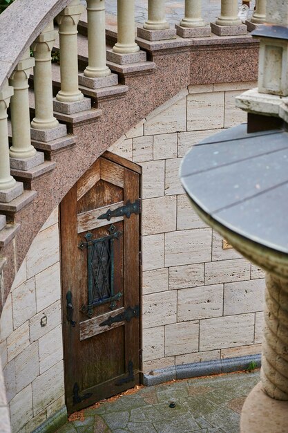 marble steps and railings with metal building element closeup