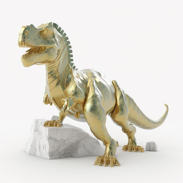 Marble surface gold detailed 3d rendered dinosaur statue