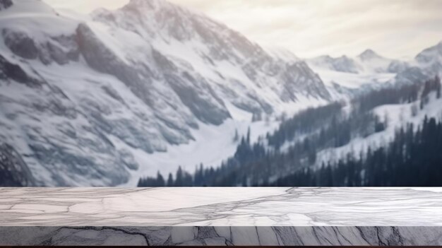 Marble surface table tabletop with cold mountain establishment for thing show off appear and mockup Creative resource AI Generated