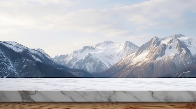 Marble surface table tabletop with cold mountain establishment for thing show off appear and mockup Creative resource AI Generated