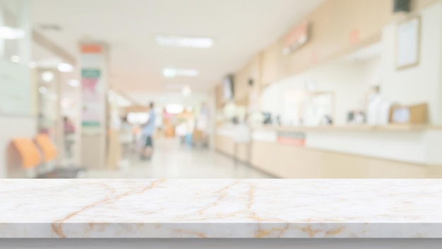 Marble table top with blur hospital clinic medical interior background