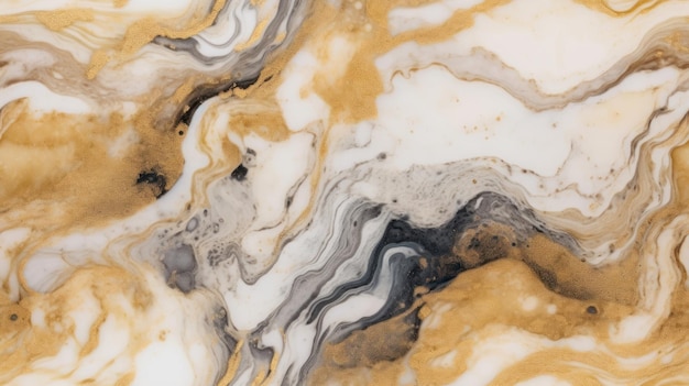 A marble table with black and gold swirls.