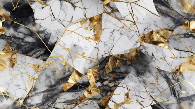 A marble table with gold leaves on it