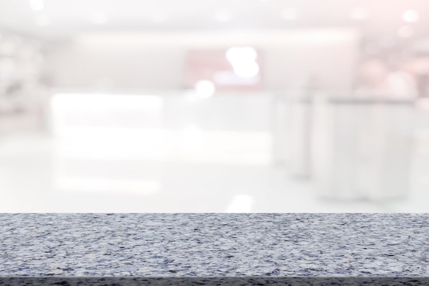 Marble table with register counter blurry background