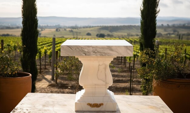 A marble table with the word wine on it