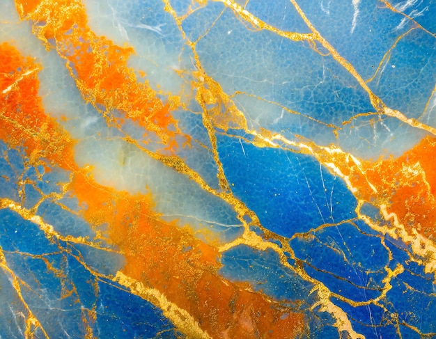 Marble texture background beautiful orange and blue with gold veins