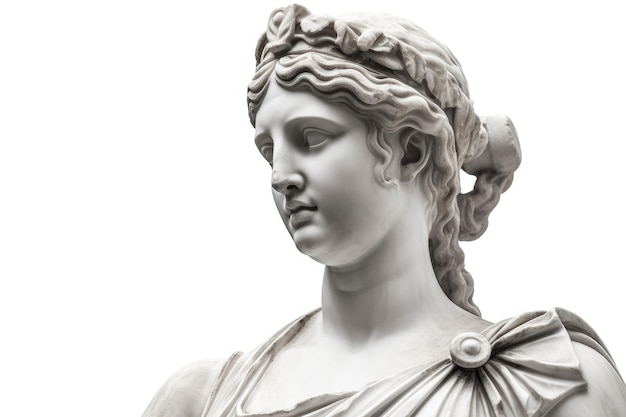 Marble vintage Hera bust against a white background element of the clipping path